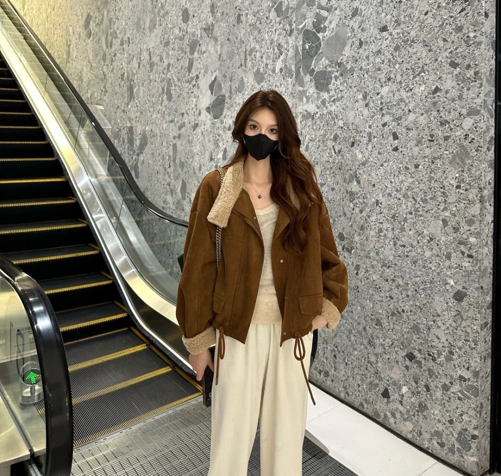 Plus velvet Korean style velvet jacket suede tops for women