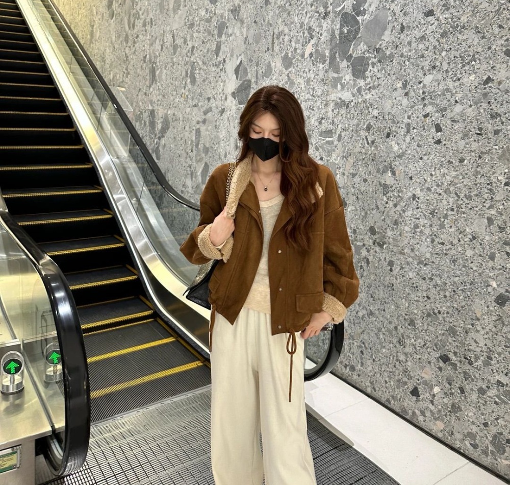 Plus velvet Korean style velvet jacket suede tops for women