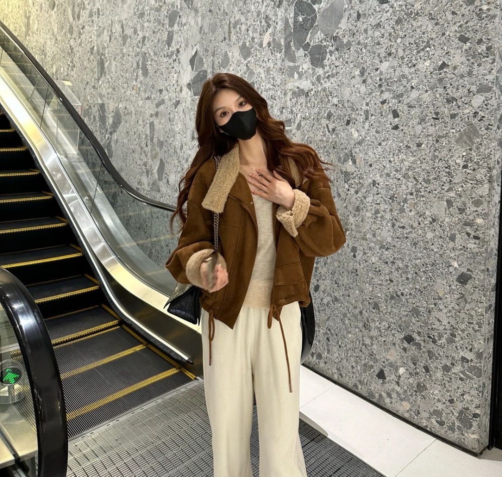 Plus velvet Korean style velvet jacket suede tops for women