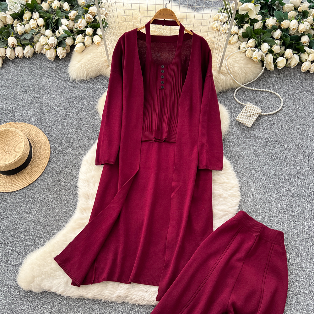 Loose coat temperament vest 3pcs set for women