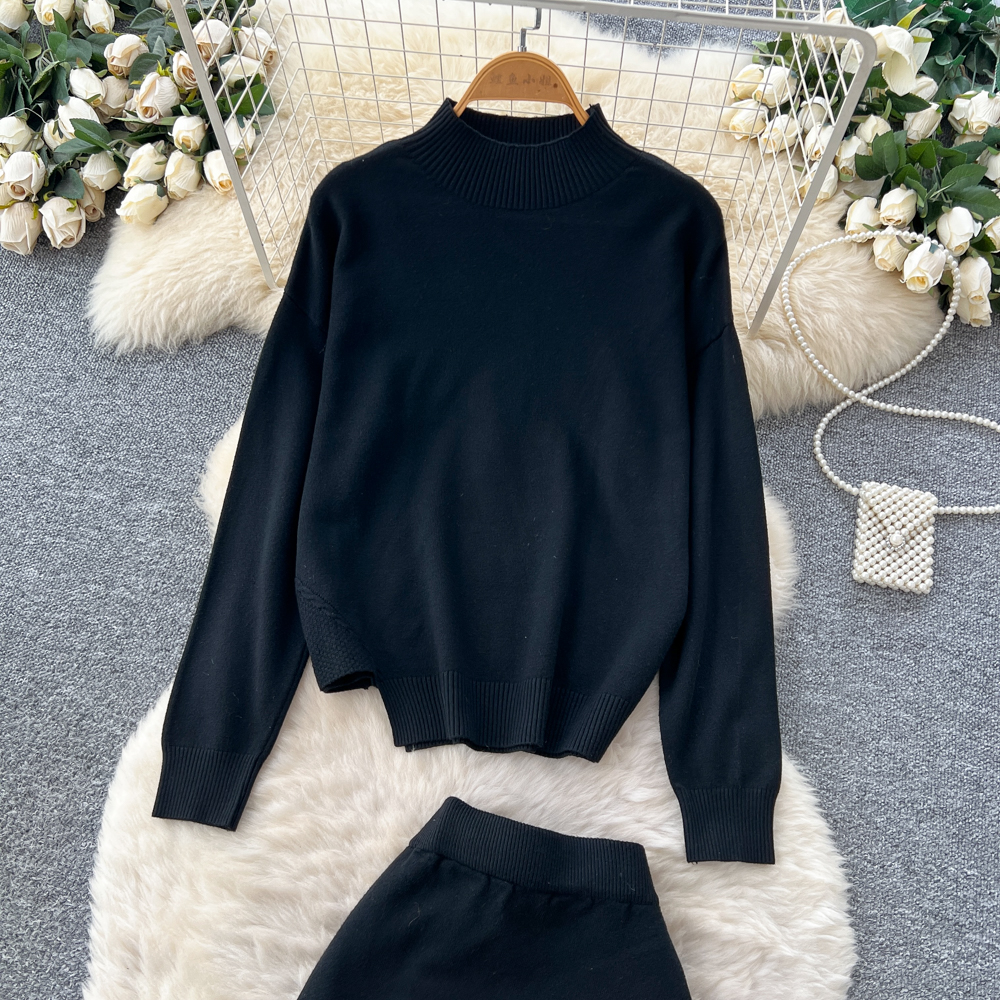 Niche high waist skirt knitted tops a set