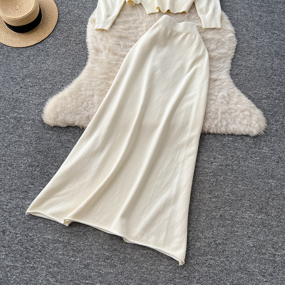 Niche high waist skirt knitted tops a set