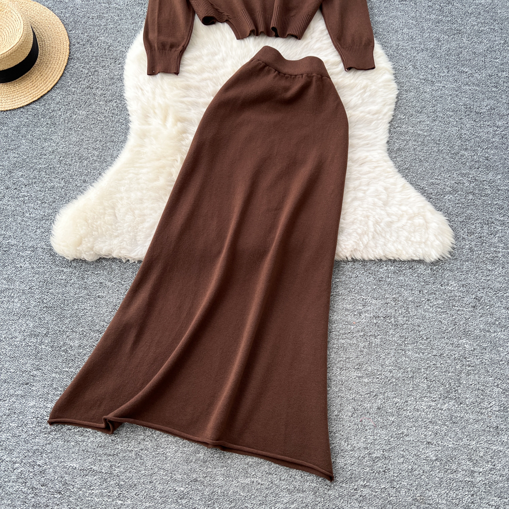 Niche high waist skirt knitted tops a set