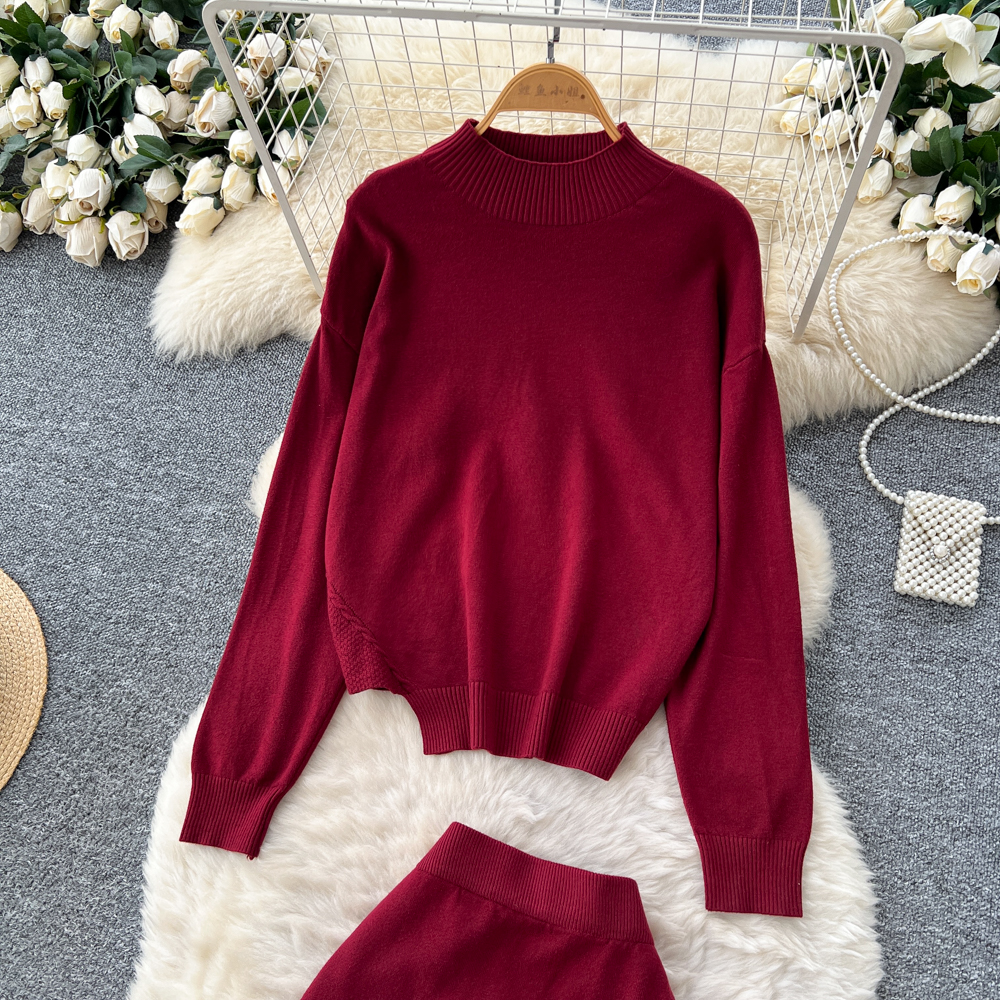 Niche high waist skirt knitted tops a set