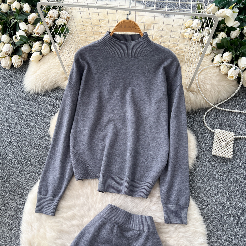 Niche high waist skirt knitted tops a set