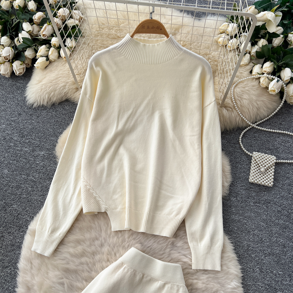 Niche high waist skirt knitted tops a set