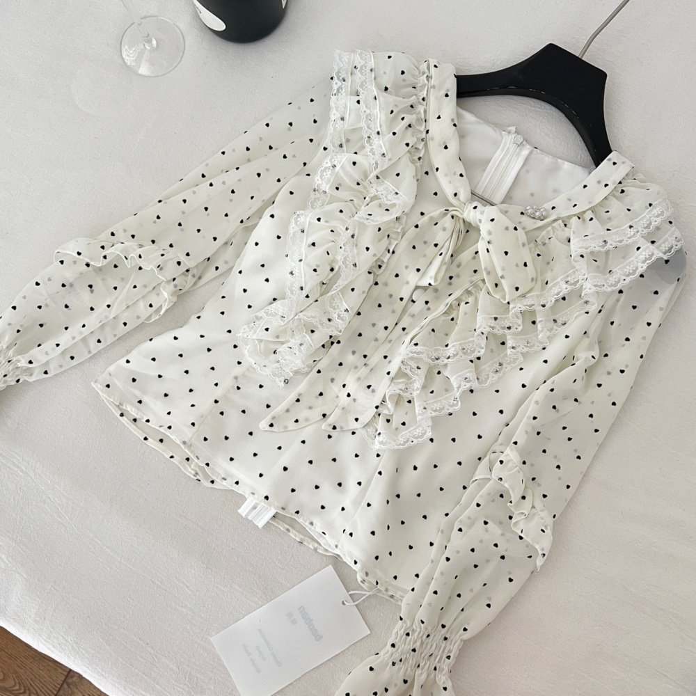 Bow slim skirt polka dot France style shirt 2pcs set
