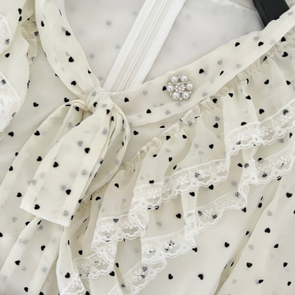 Bow slim skirt polka dot France style shirt 2pcs set