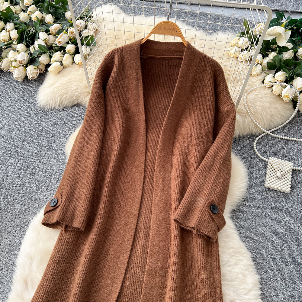 Buckle lazy coat winter long cardigan for women