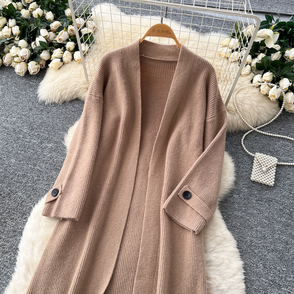 Buckle lazy coat winter long cardigan for women