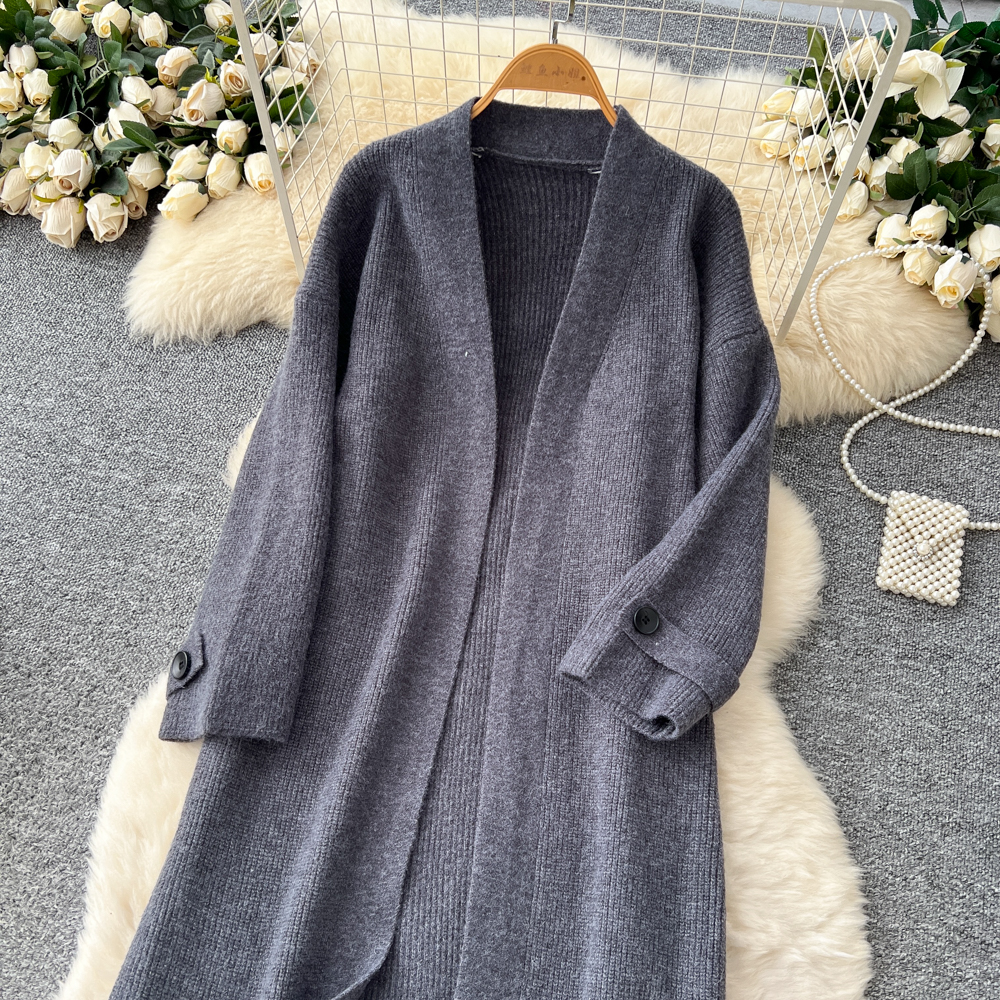 Buckle lazy coat winter long cardigan for women