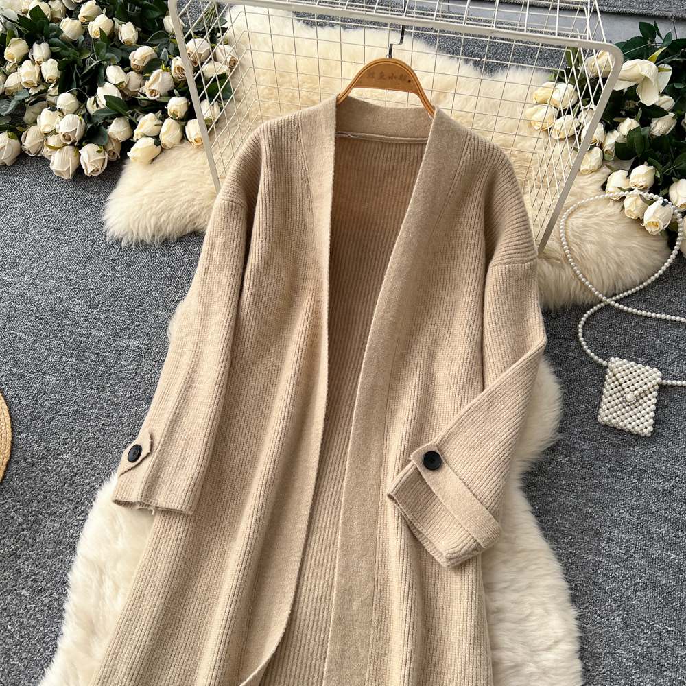 Buckle lazy coat winter long cardigan for women