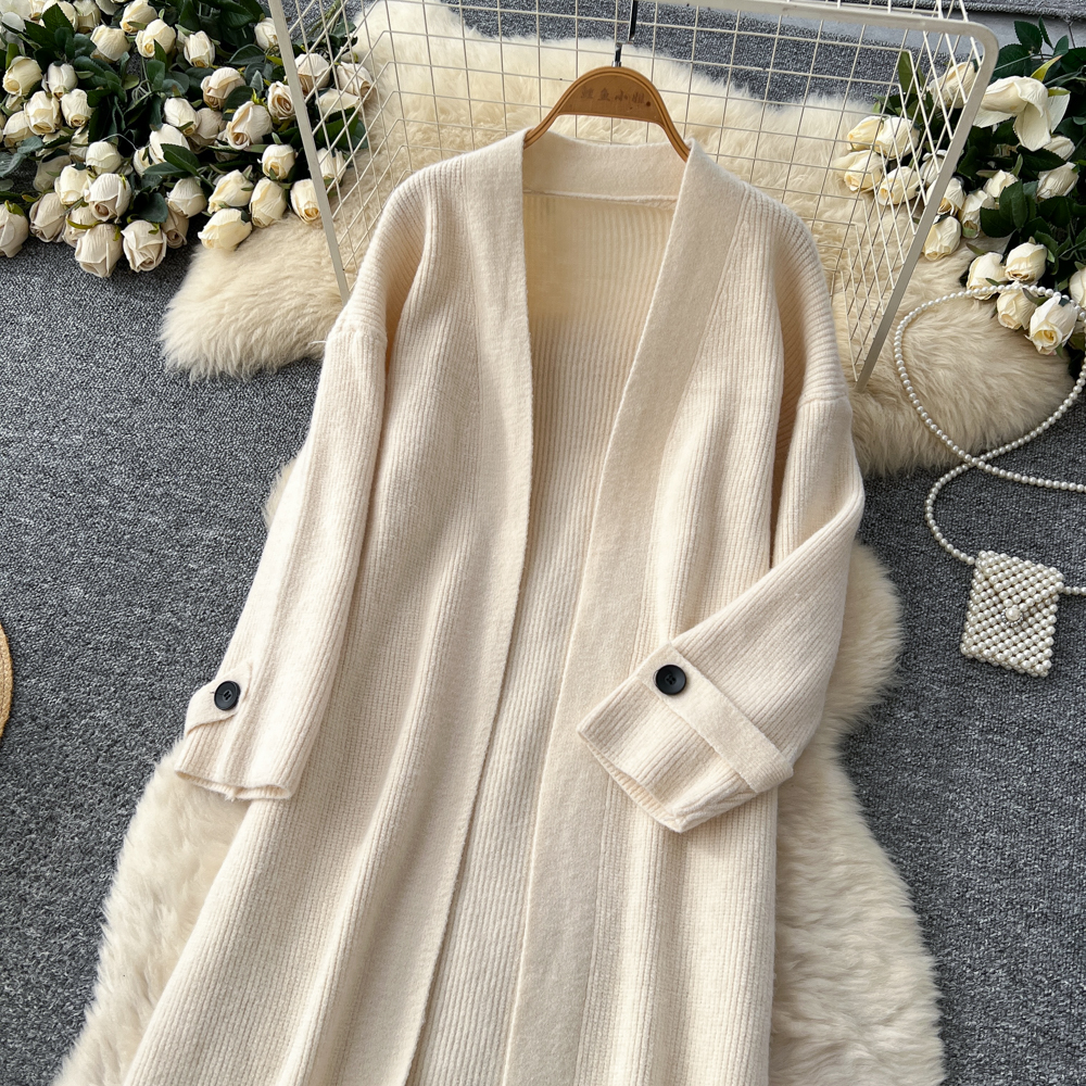 Buckle lazy coat winter long cardigan for women