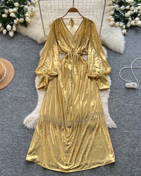 Frenum fashion long dress ladies metal dress for women