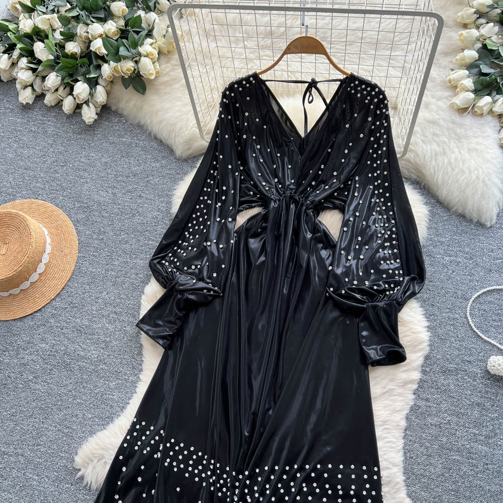 Frenum fashion long dress ladies metal dress for women