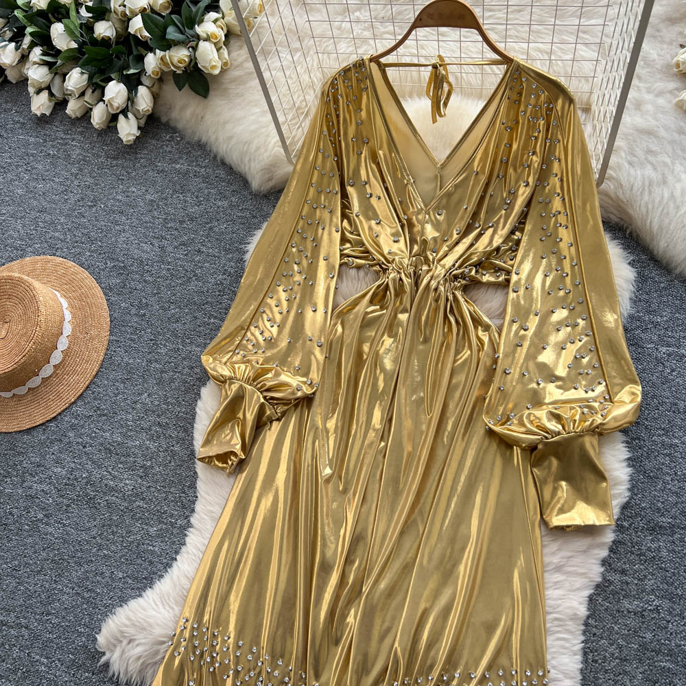 Frenum fashion long dress ladies metal dress for women