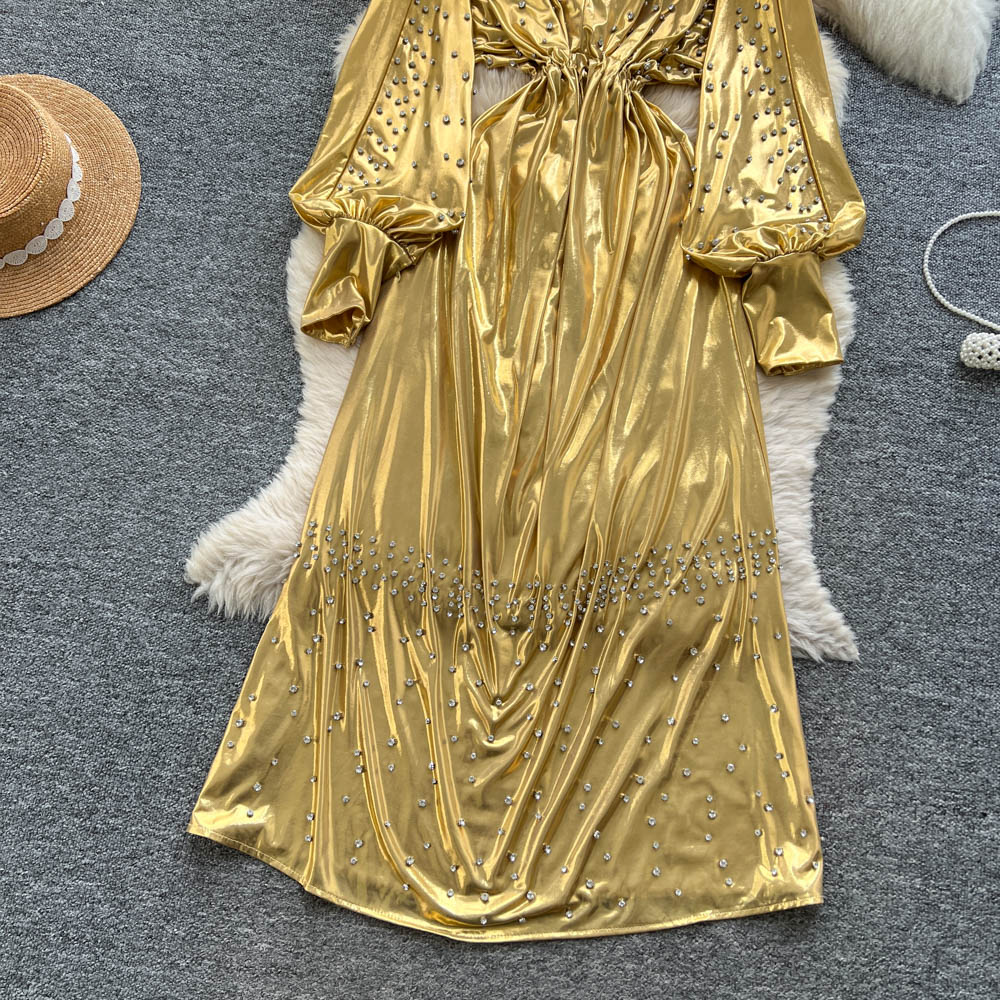 Frenum fashion long dress ladies metal dress for women