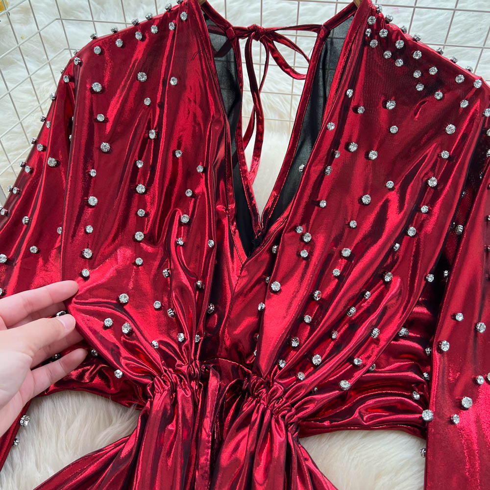 Frenum fashion long dress ladies metal dress for women