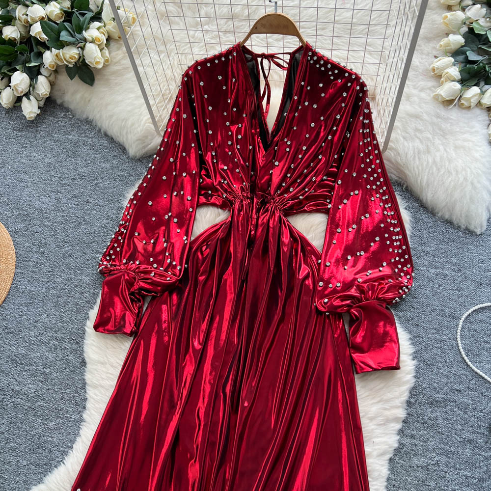 Frenum fashion long dress ladies metal dress for women