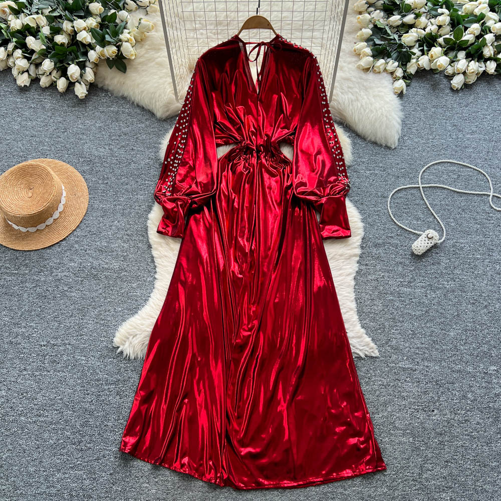 Frenum fashion long dress ladies metal dress for women