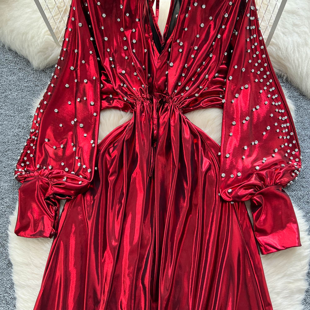 Frenum fashion long dress ladies metal dress for women