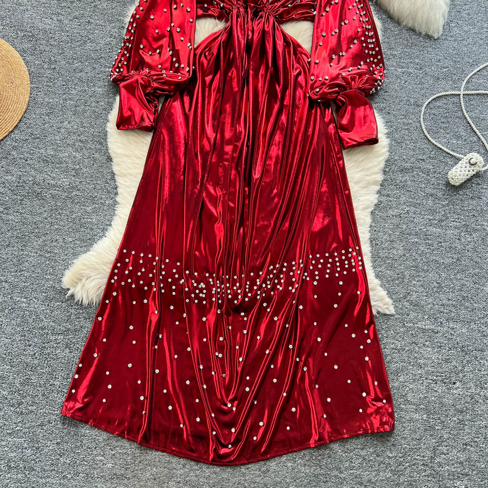 Frenum fashion long dress ladies metal dress for women