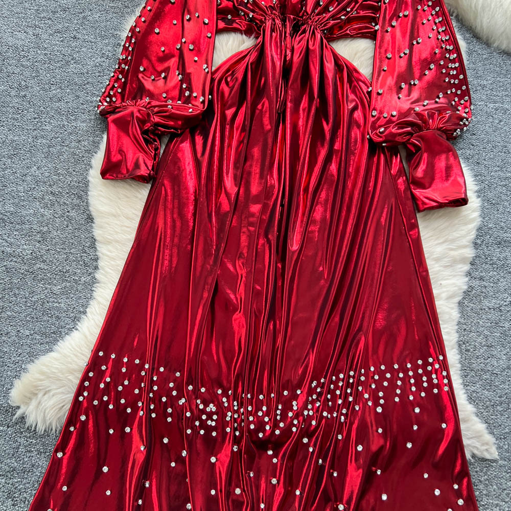 Frenum fashion long dress ladies metal dress for women