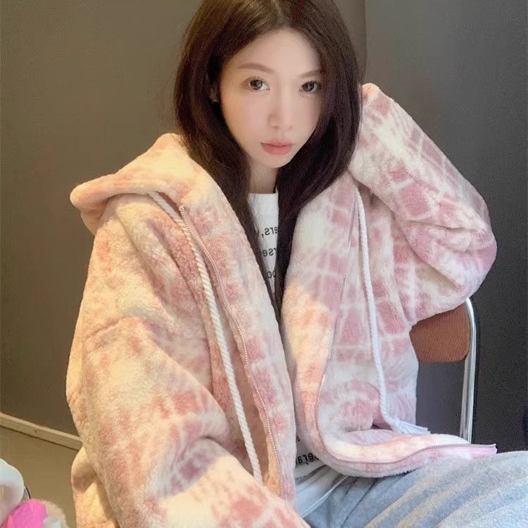 Imitation lamb's wool loose lovely Korean style hoodie