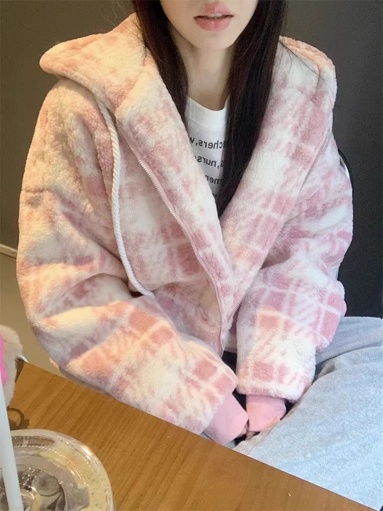 Imitation lamb's wool loose lovely Korean style hoodie