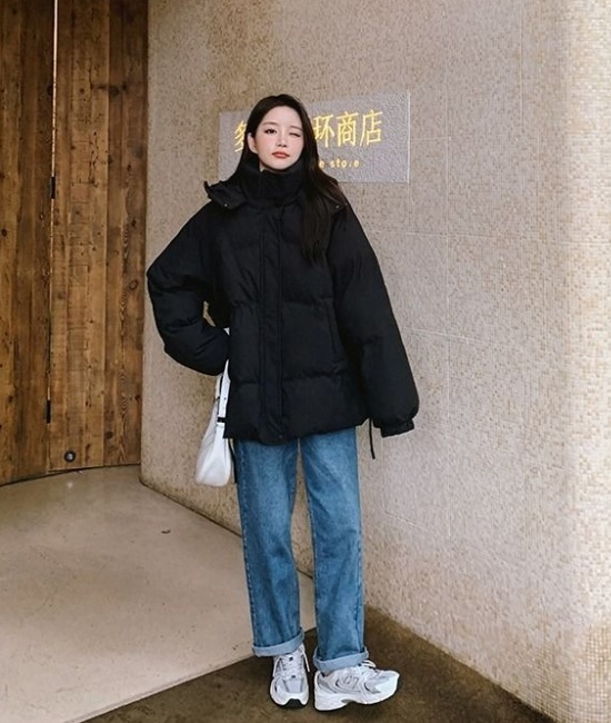 Short loose hooded cotton coat slim winter black coat