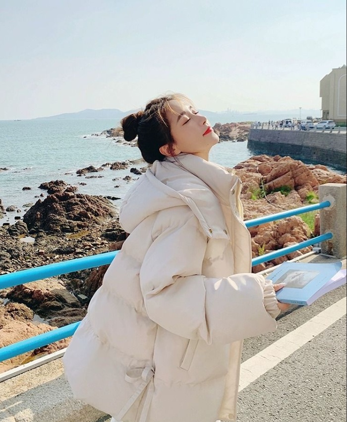 Short loose hooded cotton coat slim winter black coat