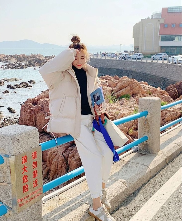 Short loose hooded cotton coat slim winter black coat