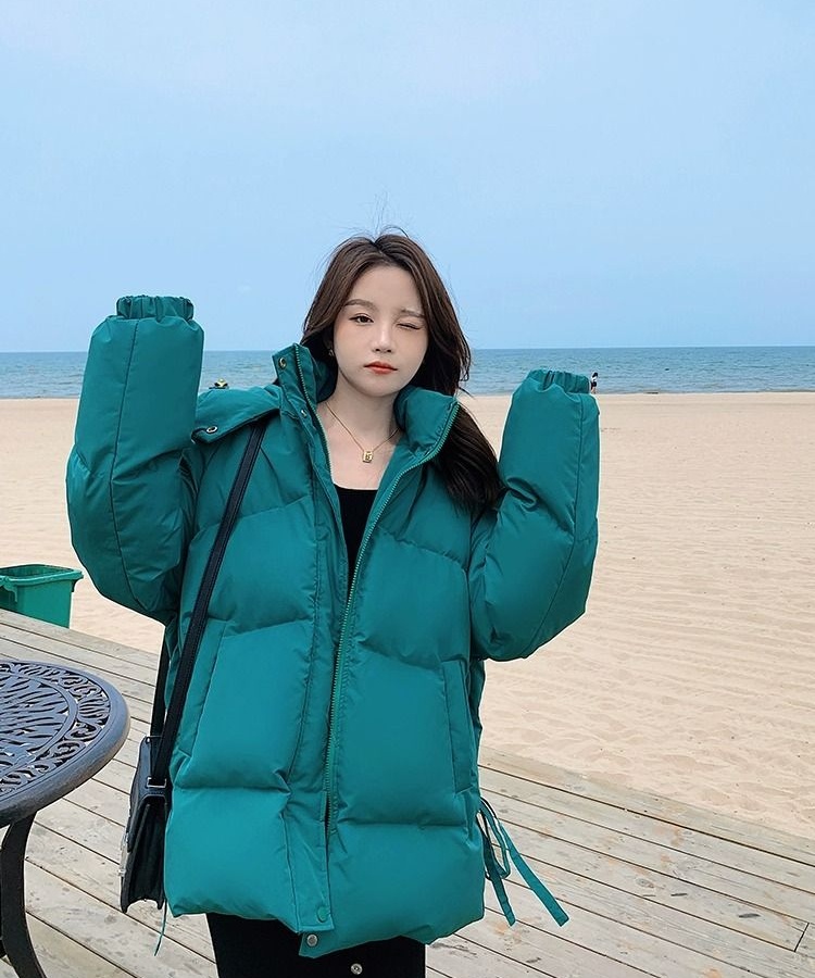 Short loose hooded cotton coat slim winter black coat