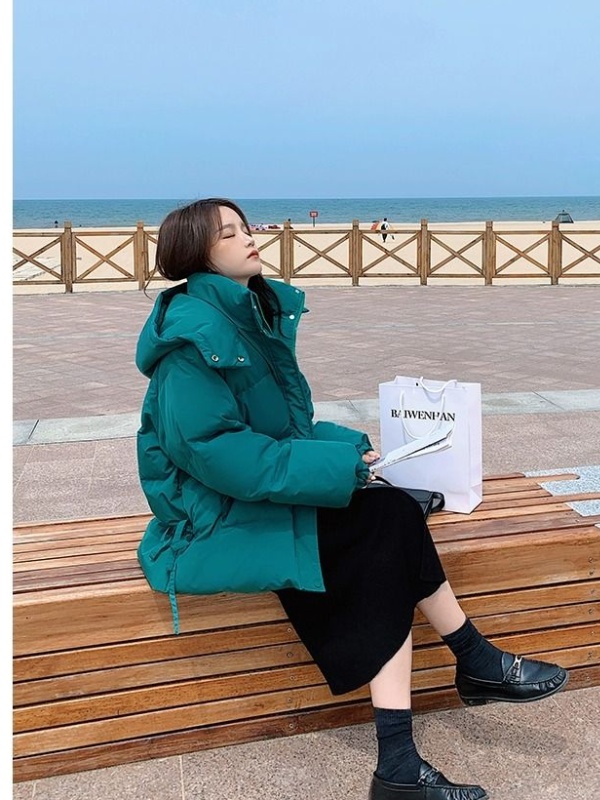 Short loose hooded cotton coat slim winter black coat