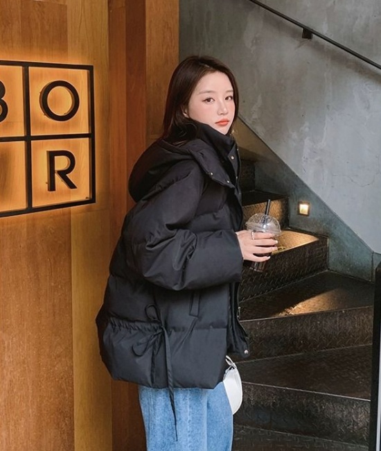 Short loose hooded cotton coat slim winter black coat