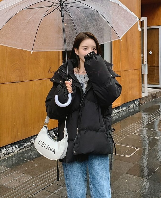 Short loose hooded cotton coat slim winter black coat