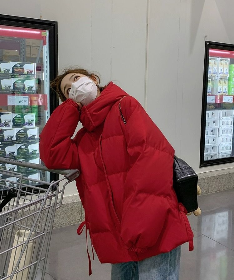 Short loose hooded cotton coat slim winter black coat