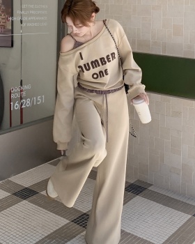 Splice stripe hoodie autumn wide leg casual pants a set