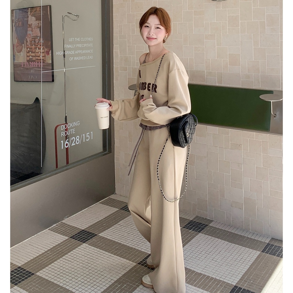 Splice stripe hoodie autumn wide leg casual pants a set