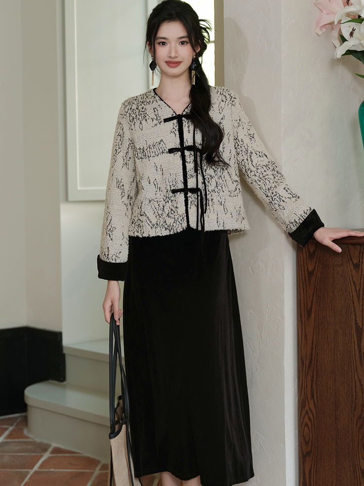 Sleeveless dress thick coat a set for women