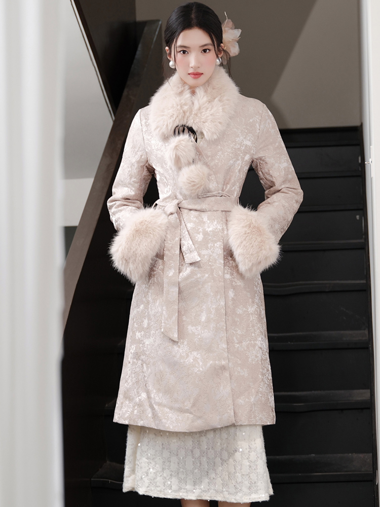 Down clip cotton winter Chinese style overcoat