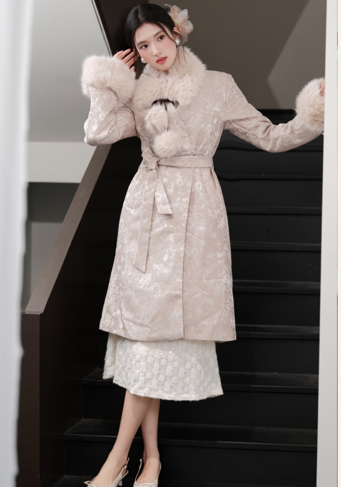 Down clip cotton winter Chinese style overcoat