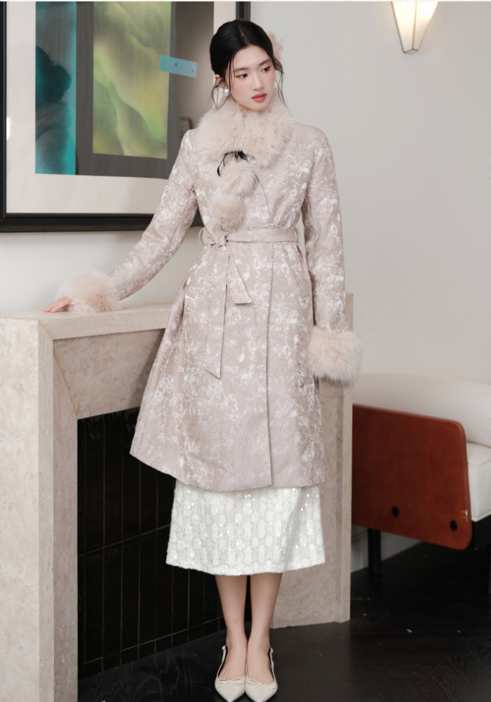 Down clip cotton winter Chinese style overcoat