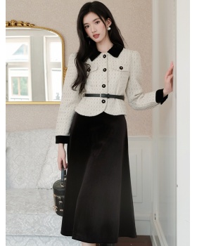 Thick chanelstyle coat autumn slim skirt a set
