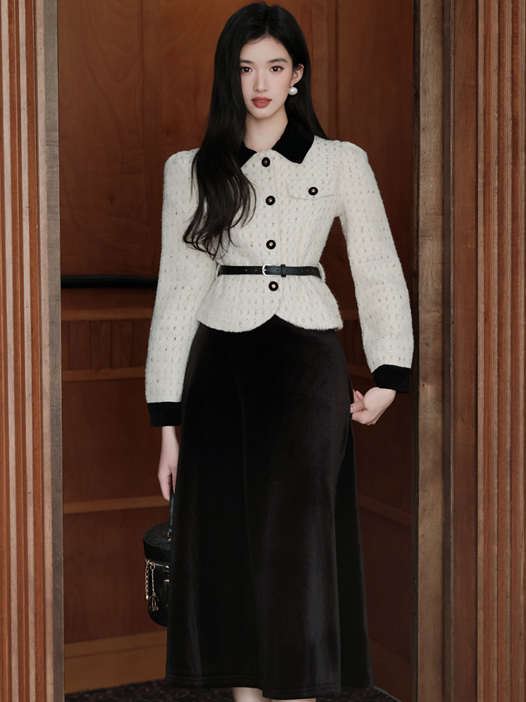Thick chanelstyle coat autumn slim skirt a set