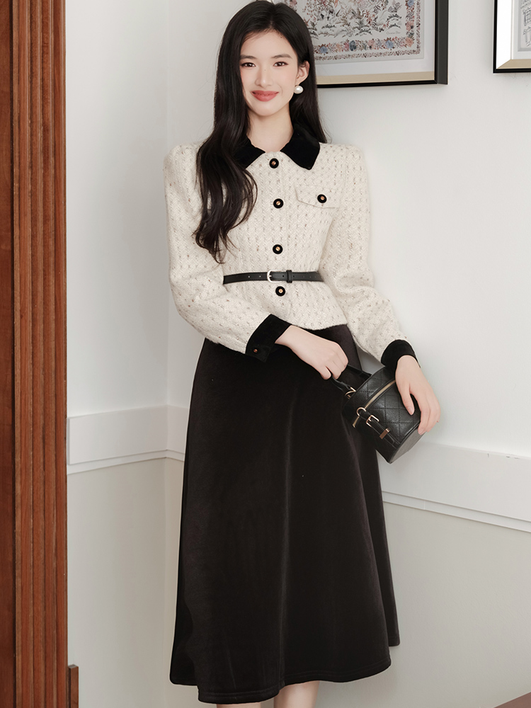 Thick chanelstyle coat autumn slim skirt a set
