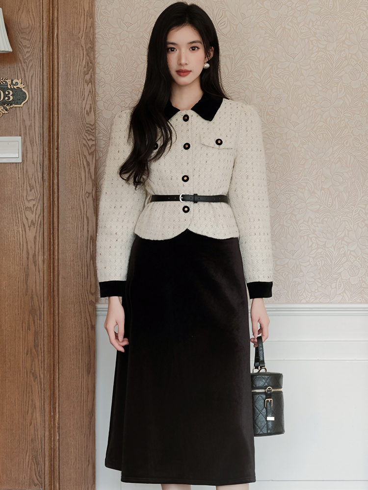 Thick chanelstyle coat autumn slim skirt a set