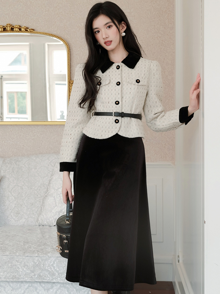 Thick chanelstyle coat autumn slim skirt a set