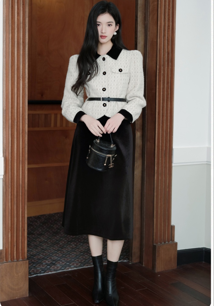 Thick chanelstyle coat autumn slim skirt a set