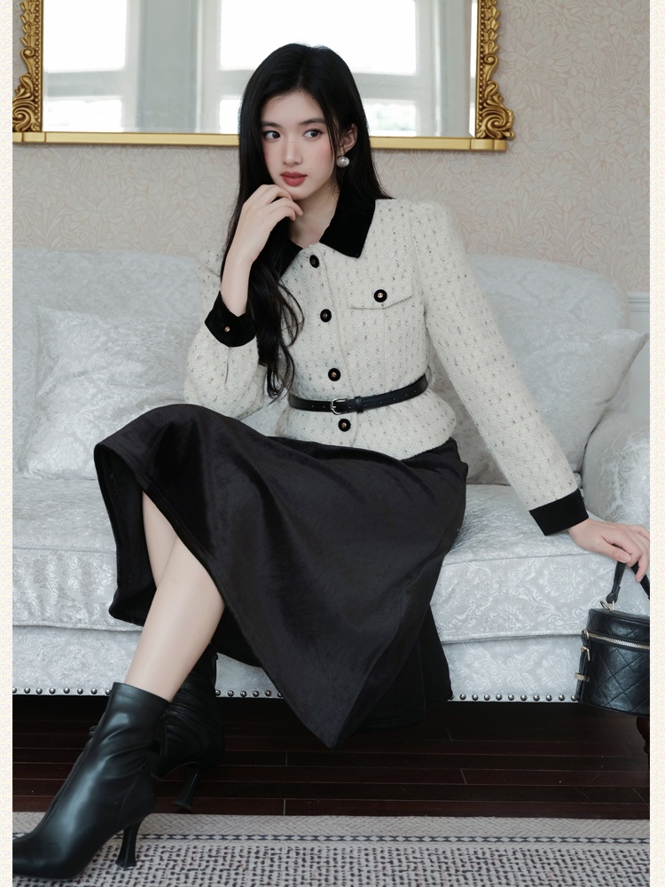 Thick chanelstyle coat autumn slim skirt a set